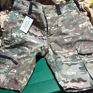 Green and Brown Cargo Shorts with Camouflage Pattern